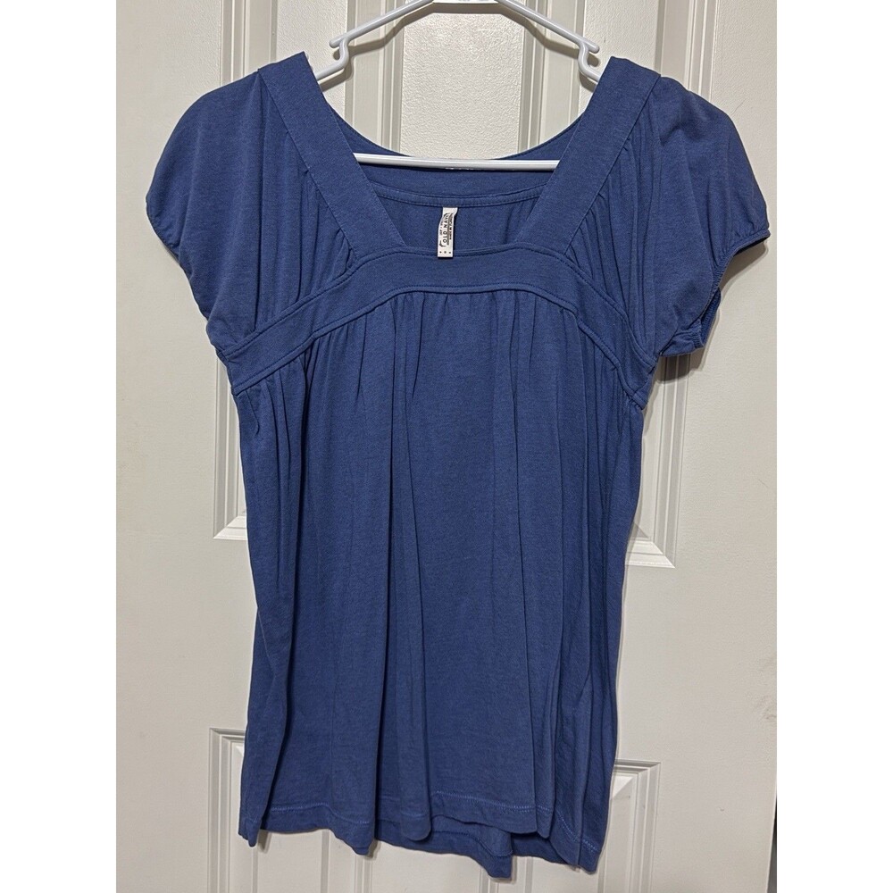 Old Navy Y2K Blue Babydoll Top Womens S Shrt Sleeve Square Neck Boho 2000s *read